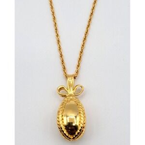 JOAN RIVERS GOLD PENDANT NECKLACE FABERGE EGG BOW GOLD‎ TONE SIGNED 30"
